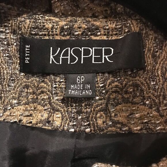 Kasper Blazer Women Size 6P Brown Tapestry Metallic Open Front Long Sleeve - Picture 7 of 8